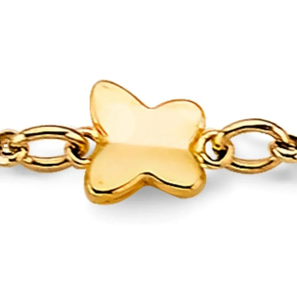 KIDS GIRLS 14K 3 COLOR GOLD BUTTERFLY BALL Bracelet 5